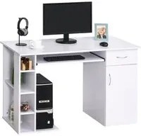 EasyComfort Scrivania per PC Ergonomica con Mensole, Armadietto, Cassetto e Piano Tastiera Estraibile, Bianca, 120x60x74cm