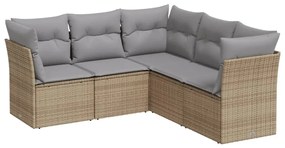 Set divano da giardino 5 pz con cuscini beige in polyrattan