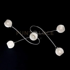 Plafoniera in ferro cromato lucido con vetri bianchi 5 luci