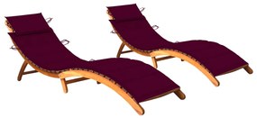 Lettini prendisole 2 pz con cuscini in legno massello d&#039;acacia