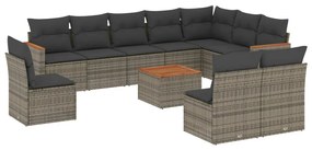 Set divani da giardino 11 pz con cuscini in polyrattan grigio