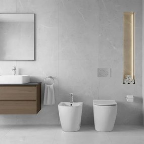Sanitari filo parete traslati wc con sedile soft-close e bidet in ceramica bianca – Osaka