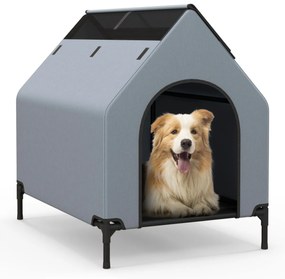 Costway Casa elevata per cani con finestre ventilate copertura rimovibile, Cuccia per cani con letto a rete Grigio 3 Dimensioni