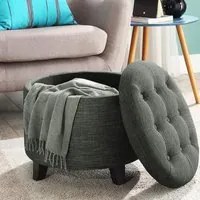 Pouf Contenitore Poggiapiedi in legno e tessuto Grigio Sgabello Baule scomparto