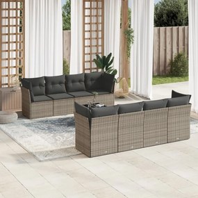 Set Divano da Giardino 9 pz con Cuscini Grigio in Polyrattan