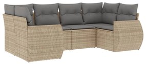 Set divano da giardino 6 pz con cuscini beige in polyrattan