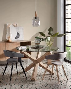 Kave Home - Tavolo rotondo Lotus in vetro e gambe in legno massello di rovere Ã˜ 120 cm