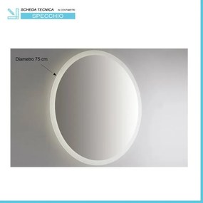 Specchio retroilluminato LED 75 cm tondo da parete con telaio nero