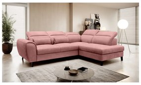 Divano angolare rosa allungabile/con contenitore (con penisola a destra/a L) e rivestimento in velluto Noble – ELTAP