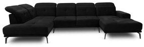 Divano angolare nero (con penisola a sinistra/a U) e rivestimento in velluto Bretan – ELTAP