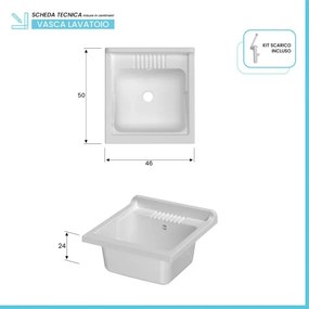 Mobile lavatoio 45x50 cm bianco in kit di montaggio con vasca e asse Ikaro