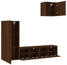 Mobili tv a muro 4pz rovere marrone in legno multistrato