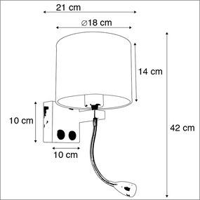 Lampada da parete intelligente in acciaio con paralume grigio incl. Wifi A60 - Brescia