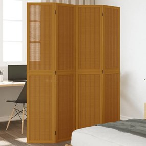 Divisorio Ambienti 4 Pannelli Marrone Legno Massello Paulownia /