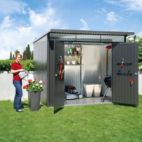 Casetta da giardino BIOHORT in acciaio Avantgarde A1 grigio scuro con porta doppio battente, superficie totale 3.96 m² e spessore parete 0.5 mm