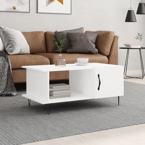 Tavolino Da Salotto Bianco 90x50x40 Cm İn Legno Multistrato /