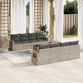 Set divano da giardino 9pz con cuscini grigio chiaro polyrattan