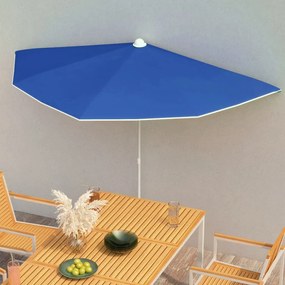 Ombrellone Semicircolare da Giardino con Palo 180x90 cm Azzurro