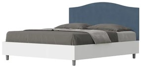 Letto contenitore da 160x190 in legno bianco e testata in microfibra blu Grace