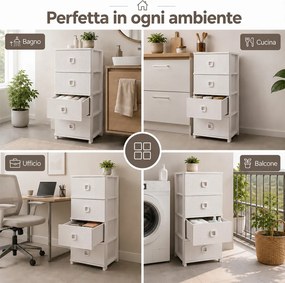 Cassettiera 37x37,5x80 cm Pratika Kool Multiuso con 4 Cassetti in Plastica Bianco...