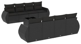 Set Divani da Giardino 9 pz con Cuscini Nero in Polyrattan