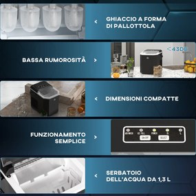 Macchina del Ghiaccio Autopulente da 9 Cubetti in 6-13 Minuti 22.2x29.4x29 cm in PP e Rame Nera...