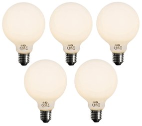 Set di 5 Lampadina LED dimmerabile E27 vetro opalino G95 5W 450lm 2700K