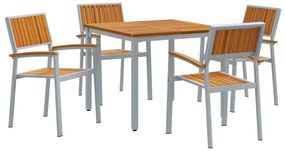5 pezzi set da pranzo giardino in legno massello di acacia e metallo