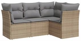 Set Divano da Giardino 4 pz con Cuscini Beige in Polyrattan