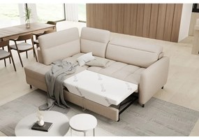 Divano angolare beige allungabile/con contenitore (con penisola a sinistra/a L) e rivestimento in velluto Barea – ELTAP