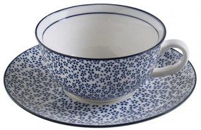 Tazza con Piatto in Ceramica Decorata con Fiorellini Blu "Japanese