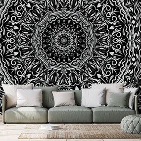 Carta da parati – Mandala in stile vintage in bianco e nero