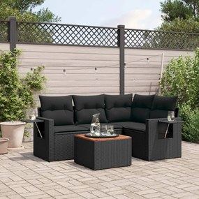 Set divani da giardino 5 pz con cuscini in polyrattan nero