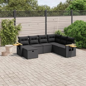 Set divani da giardino con cuscini 7pz nero polyrattan