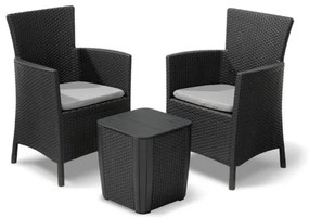 Salottino Da Esterno 2 Poltrone + 1 Tavolino Rattan Con Cuscini Graphite Iowa Keter