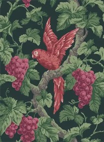 Cole & Son Carta da parati Woodvale Orchard - Ruby, Rose & Olive Green on Charcoal