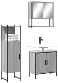 Set mobili da bagno 3 pz grigio sonoma in legno multistrato