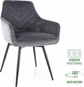 Sedia Servio Velvet grigia con auto-return – 55x45x88 cm