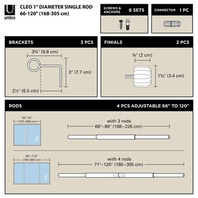 Bastone per tende oro opaco in acciaio regolabile 168 - 305 cm Cleo – Umbra