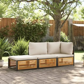 Set divano da giardino 3pz con cuscini legno massello di acacia