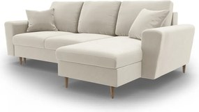 Divano angolare beige allungabile e con contenitore con rivestimento in velluto Kyoto – Cosmopolitan Design