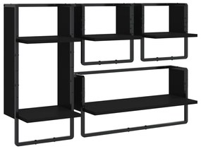 Set mensole da parete con aste 4pz nero in legno multistrato