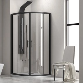 Box doccia semicircolare 90x90 finitura nera opaca vetro trasparente KF2000B - KAMALU
