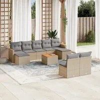 Set Divano da Giardino 10 pz con Cuscini Beige in Polyrattan 3258783