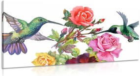 Quadro su tela – Colibrì con fiori