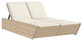 Lettino prendisole con cuscini beige in polyrattan