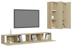 Set porta tv 4 pz rovere sonoma in truciolato