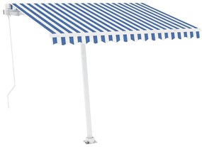 Tenda da Sole Retrattile Manuale con LED 300x250cm Blu e Bianco