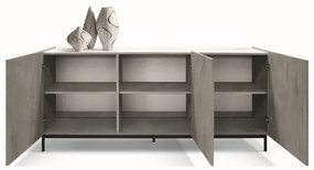 Credenza PIETRASANTA in legno, finitura in grigio cemento, piano effetto marmo statuario, 200&#215;50 cm