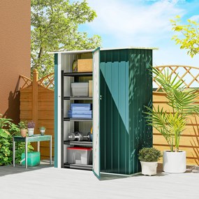 Capanno Porta Attrezzi 142x86x189 cm con Tetto Inclinato e Porta Bloccabile in Metallo Verde...